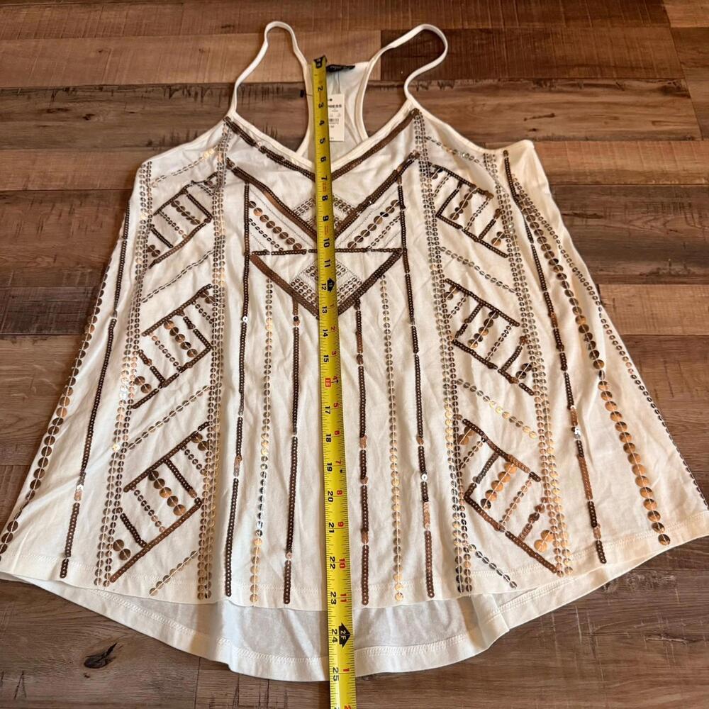 Express White Brown‎ Geometric Sequin Sleeveless Cotton Modal Tank Top M - Picture 2 of 6